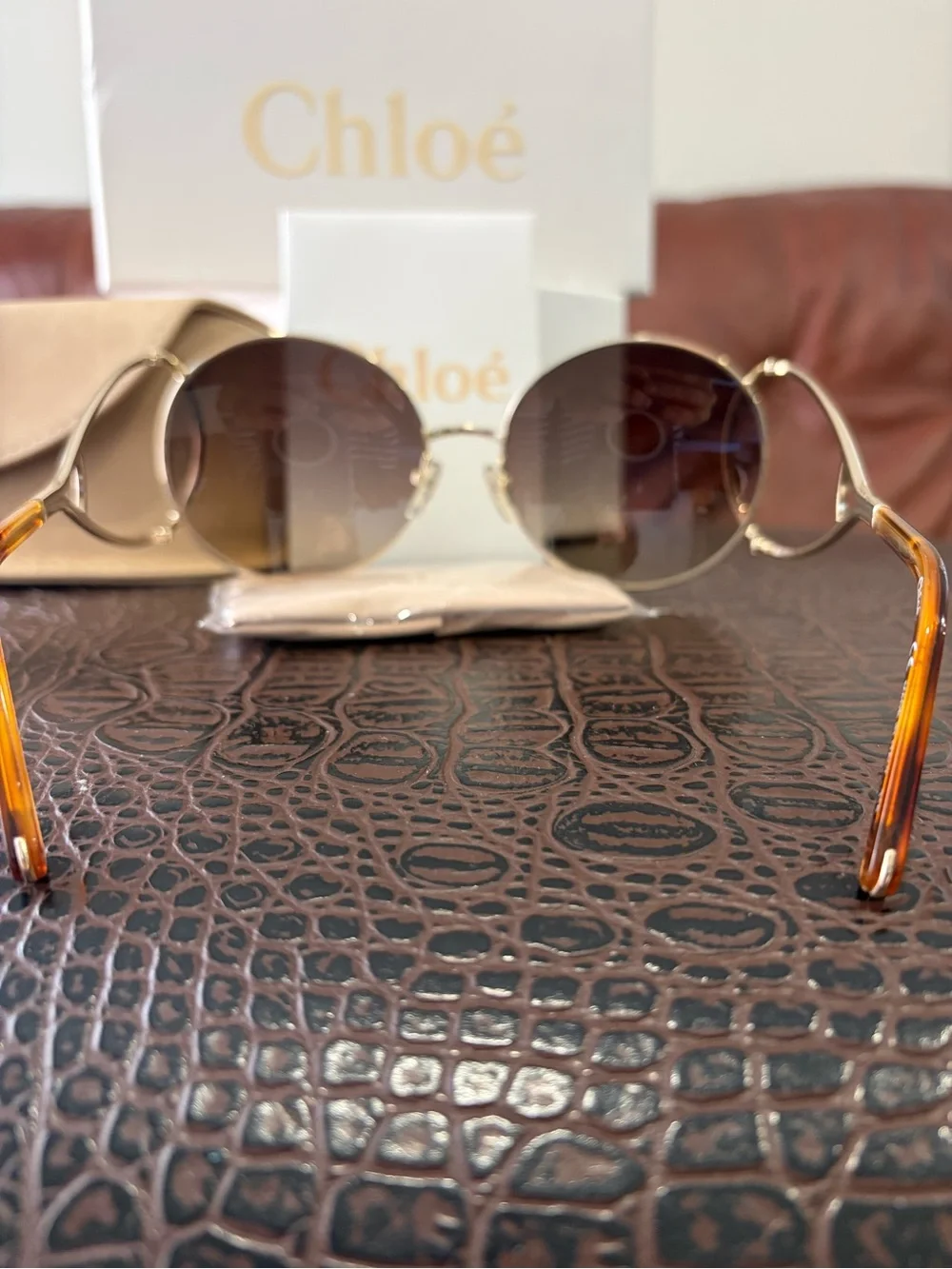 Chloé Gold Frame Sunglasses with Brown Gradient Lenses